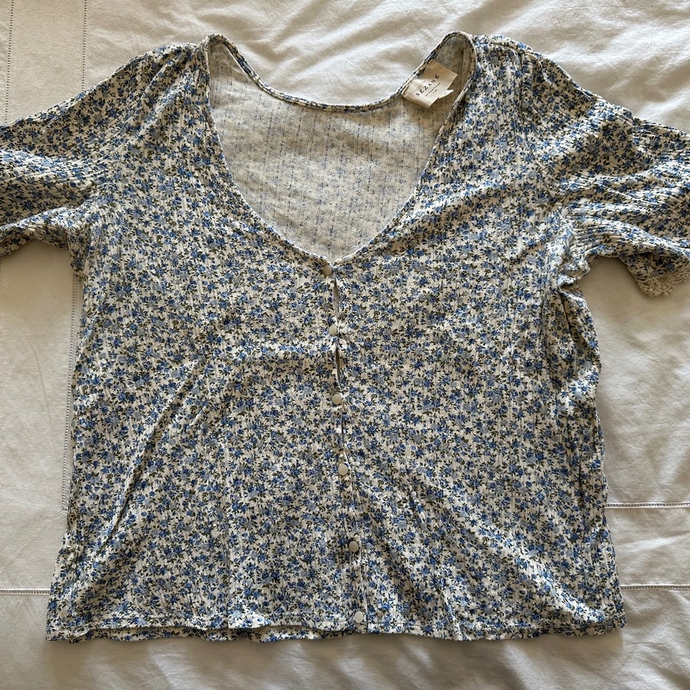 Sezane Célia T-shirt Fleurs Bleues - Size M